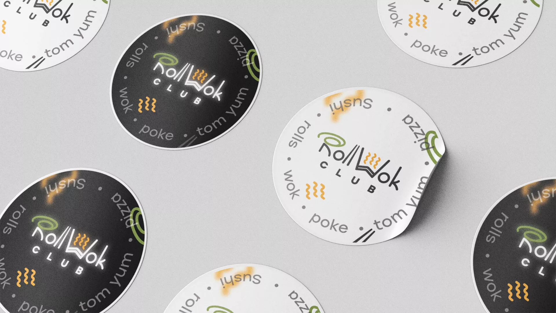 Разработка наклеек для суши-бара «Roll Wok Club» в Билибино